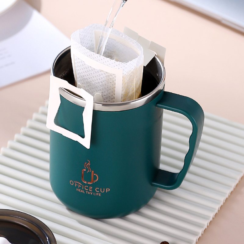 500ml/17oz 304 Stainless Steel Water Bottle Double Layers Coffee Mug Milk Cup With Plastic Lid And Handle - Image 9